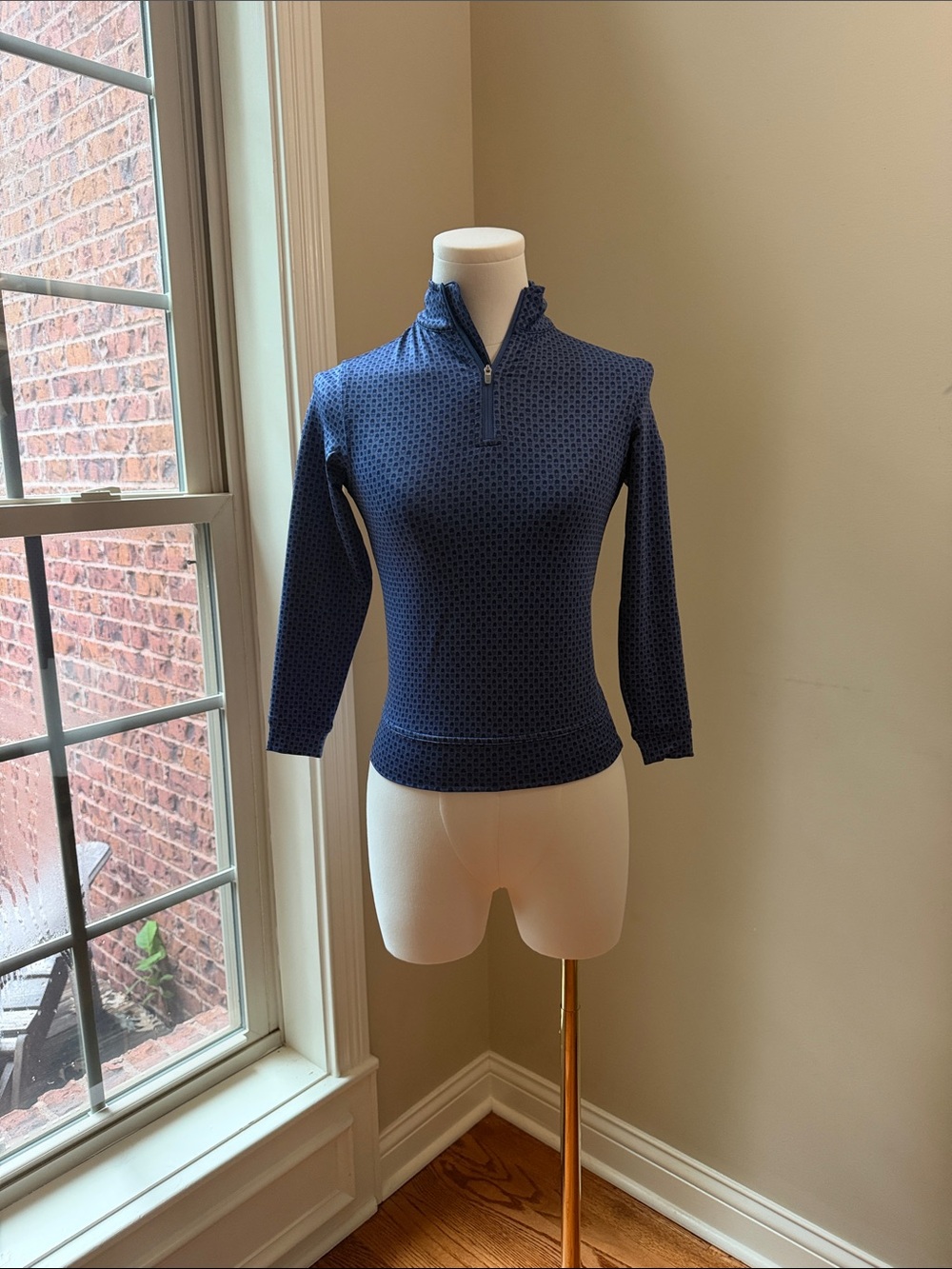 Peter Millar Navy Textured Quarter-Zip Turtleneck Top